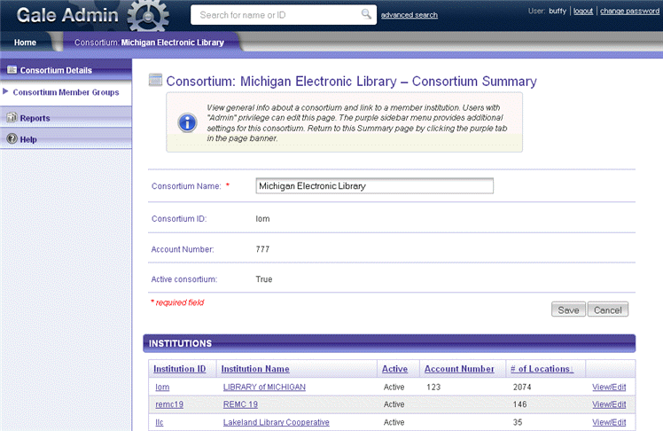Sample Consortium Summary page